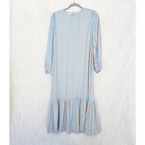NWT The Tiny Big Sister Denim Blue Striped Tiered Midi Dress, size EU 36/US 4